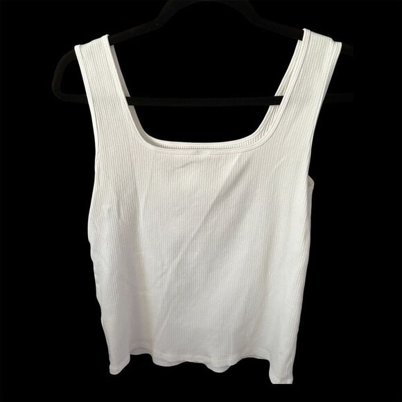 Uniqlo Women's White Ribbed Square Neck Tank Top Size M - Picture 2 of 6